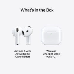 Apple AirPods 4 Wireless Earbuds, Bluetooth Headphones, with Active Noise Cancellation, Adaptive Audio, Transparency Mode, Personalised Spatial Audio, USB-C Charging Case, Wireless Charging, H2 Chip (Open Box)