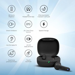 JBL Newly Launched Wave Flex in-Ear Wireless Earbuds TWS with Mic,App for Custom Extra Bass EQ, 32Hrs Battery, Quick Charge, IP54 Water & Dust Proof, Ambient Aware, Talk-Thru,Google FastPair (Sealed)