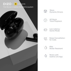 DIZO Buds P with Fast Charge, 40HPlaytime & 13mm Driver (by realme TechLife) Bluetooth Headset (Dynamo Black, True Wireless) (Open Box)