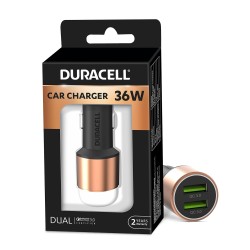 Duracell 36W Fast Car Charger Adapter with Dual USB Port. Qualcomm Certified 3.0, Quick Charge. Compatible with iPhone, All Smartphones, Tablets & More - Copper & Black (Open Box)