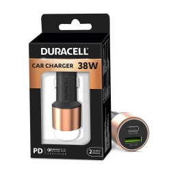 Duracell 38W Fast Car Charger Adapter with Dual Output. Quick Charge, Type C PD 20W & Qualcomm Certified 3.0 Compatible for iPhone, All Smartphones, Tablets & More (Copper & Black) (Open Box)