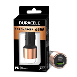 Duracell 65W Fast Car Charger Adapter with Dual Output. Quick Charge, Type C PD 45W & Qualcomm Certified 3.0 20W, Compatible for iPhone, All Smartphones, Tablets & More (Copper & Black) (Open Box)
