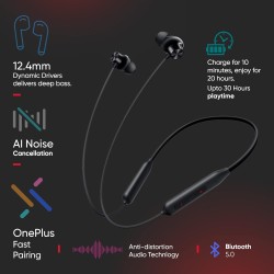 OnePlus Bullets Z2 Bluetooth Wireless in Ear Earphones with Mic, Bombastic Bass - 12.4 Mm Drivers, 10 Mins Charge - 20 Hrs Music, 30 Hrs Battery Life (Open Box)