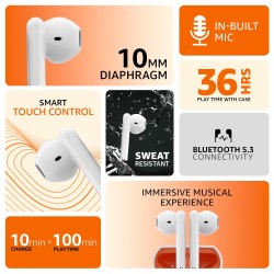 amazon basics True Wireless in-Ear Earbuds with Mic, Touch Control, IPX5 Water-Resistance, Bluetooth 5.3, Up to 36 Hours Play Time, Voice Assistance and Fast Charging (Open Box)