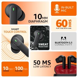 amazon basics True Wireless in-Ear Earbuds with Mic, Low-Latency Gaming Mode, Touch Control, IPX5 Water-Resistance, Bluetooth 5.3, Up to 60 Hours Play Time, Voice Assistance and Fast Charging (Open Box)