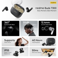 realme Buds T310 Truly Wireless in-Ear Earbuds with 30dB ANC, 360° Spatial Audio Effect, 12.4mm Dynamic Bass Boost Driver with Dolby Atmos Support, Upto 40Hrs Battery and Fast Charging (Open Box)