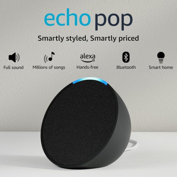 Amazon Echo Pop| Smart speaker with Alexa and Bluetooth| Full sound, balanced bass, crisp vocals
