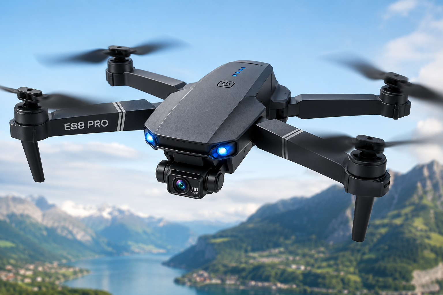 Premium drone collection category banner featuring modern foldable camera drones for aerial photography, WiFi FPV flying, and smart drone technology